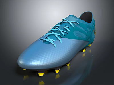Professional Blue Teal Soccer Shoes With Modern Design And Yellow Studs 3d model