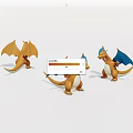 Three Charizard Action Figures In Different Poses With Orange And Blue Details 3d model