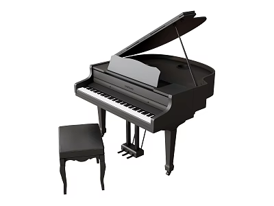 Elegant Black Grand Piano with Matching Bench Musical Instrument 3d model