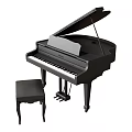 Elegant Black Grand Piano with Matching Bench Musical Instrument