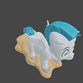 Cute White Cartoon Pony With Blue Mane Wings Standing On Yellow Cloud
