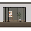 Modern Interior Space With Transparent Ribbed Glass Folding Doors And Black Frames 3d model