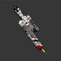 Detailed Sci Fi Spaceship 3D Model With Gray Red Body And Yellow Propulsion