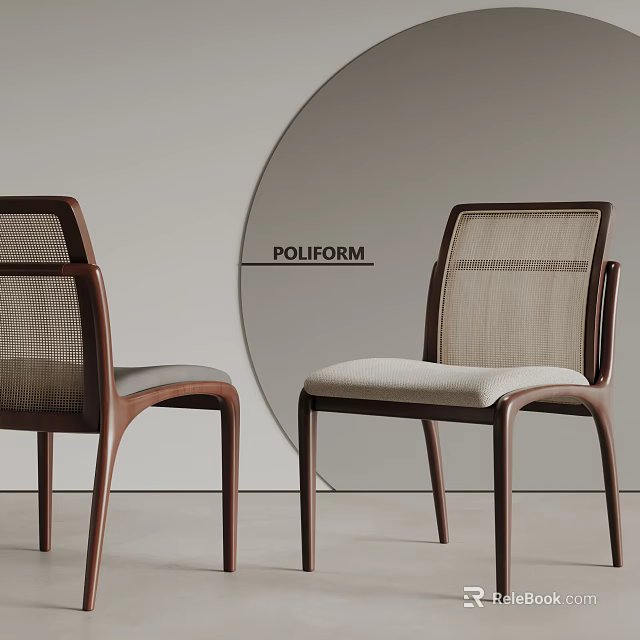 Modern Poliform Dining Chairs With Wooden Frame Mesh Backrest And Upholstered Seat 3d model 