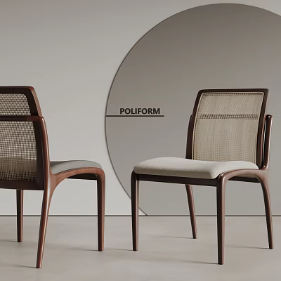 Modern Poliform Dining Chairs With Wooden Frame Mesh Backrest And Upholstered Seat 3d model