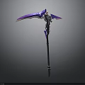 Fantasy Style Staff With Purple Blue Wings And Metallic Accents For Game