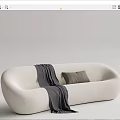 Modern White Sectional Sofa With Gray Pillow And Dark Throw Blanket 3d model
