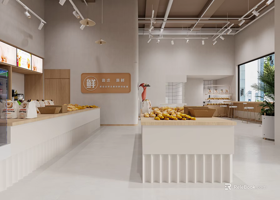 Modern Bright Dessert Shop Interior With Product Displays And Counters 3d model 