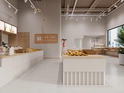 Modern Bright Dessert Shop Interior With Product Displays And Counters 3d model