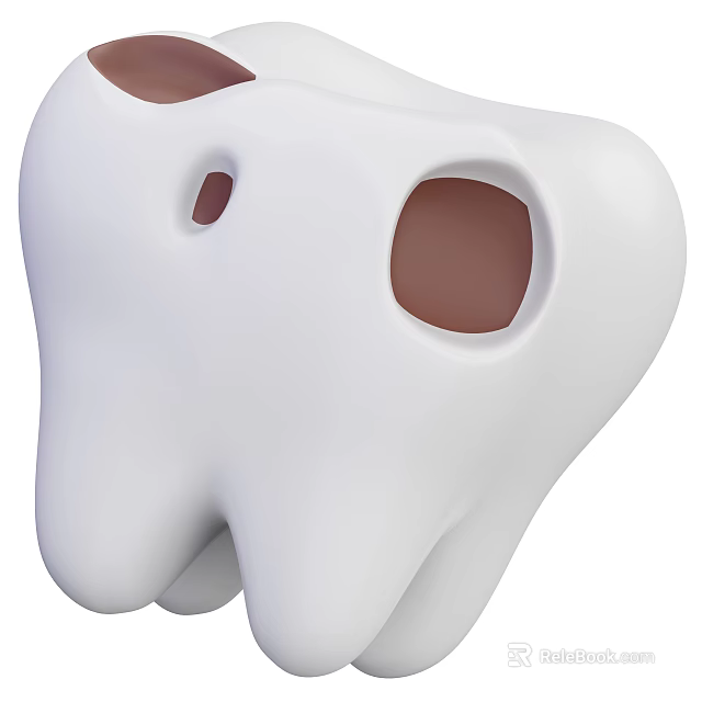 Creative White Tooth Shaped Decorative Ornament Set With Brown Holes Design 3d model 