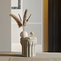 Elegant Stone Side Table With White Vase Pampas Grass And Small Decorative Cube 3d model