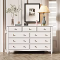 Elegant Modern Entryway Cabinet Sideboard White Wooden with Drawers Table Lamp Decorative Painting and Vase