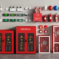 Essential Fire Safety Equipment With Red Extinguishers Hose Cabinets And Emergency Lights