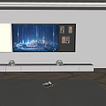 Modern TV Background Wall Design With Digital Art Screen Black Shelves And White Cabinets