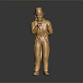 Golden Man Statue In Suit With Top Hat Pointing Forward Figure