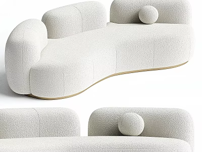 Modern Off White Sectional Sofa With Curved Design And Round Decorative Pillow 3d model