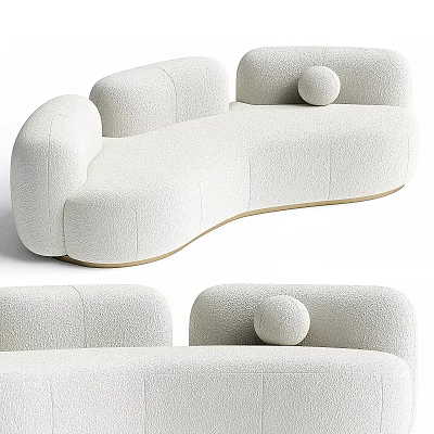 Modern Off White Sectional Sofa With Curved Design And Round Decorative Pillow 3d model