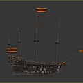 Detailed Historical Vintage Wooden Sailing Ship With Multiple Masts And Flags