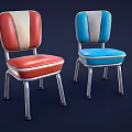 Retro Style Dining Chairs With Red Beige And Blue Gray Striped Seats And Metal Legs