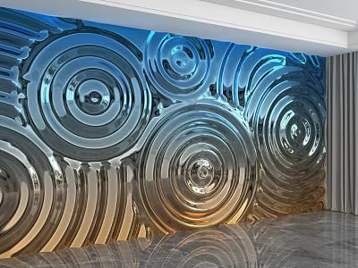 Modern Accent Wall With Blue And Gold Spiral Patterns And Metallic Finish 3d model