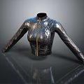 Sleek Black Metallic Jacket With Front Zipper And Shiny Decorative Details