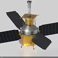 Satellite Model With Solar Panels Golden Silver Body And Antenna Structure 3d model