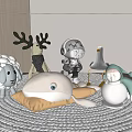 Plush Toys Collection Featuring Sheep Deer Whale Seagull And Snowman On White Circular Mat