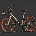 Light Colored Bicycle with Red Wheels and Handlebar Basket on Grass Base 3d model