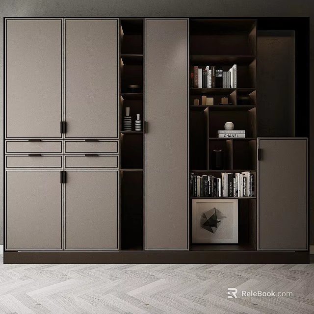 Modern Wardrobe Cabinet With Multiple Doors Drawers And Open Shelves Storage Design 3d model 