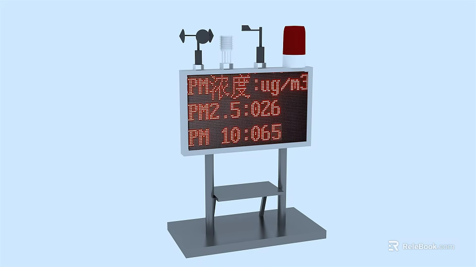 Public Air Quality Monitoring Device Displaying PM2.5 and PM10 Concentration Levels 3d model 