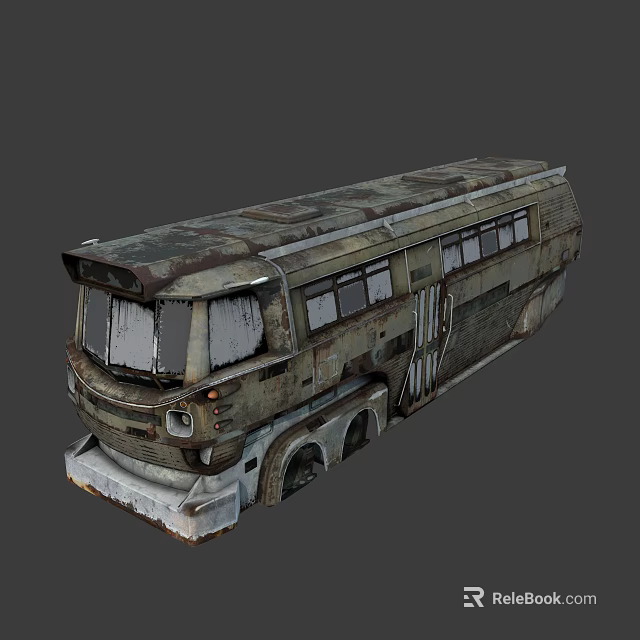 Old Rusty Abandoned Bus With Faded Paint And Cloudy Windows Exterior View 3d model 
