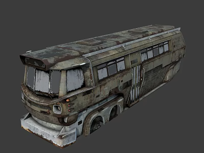 Old Rusty Abandoned Bus With Faded Paint And Cloudy Windows Exterior View 3d model