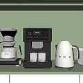Green Background Kitchen Countertop With Coffee Machine Electric Kettle Toaster And Appliances