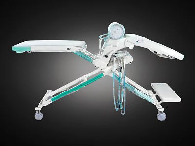Portable Medical Examination Table with White Frame Wheels Green Components and Instrument Panel 3d model