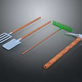 Garden Tools Set With Wooden Handles And Metal Heads Including Fork Shovel Rake Hammer