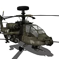 Military Attack Helicopter With Green Camouflage Rotor Blades And Weapons System