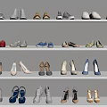 Colorful Shoes Collection On Shelves With Sneakers High Heels And Flats