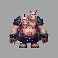 Fierce Two Headed Mythical Game Character With Spiked Armor And Red Tattoos