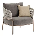 Stylish Outdoor Chair With Gray Cushion Woven Armrests Metal Frame And Beige Pillow