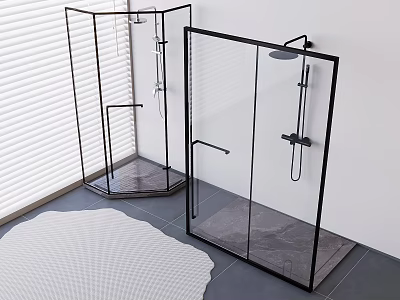 Modern Shower Head With Overhead And Handheld Sprayers And Black Frame Glass Partition 3d model