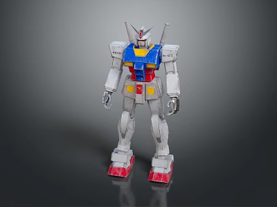 Gundam Anime Game Character With White Blue Red Yellow Mechanical Design And Red Feet 3d model