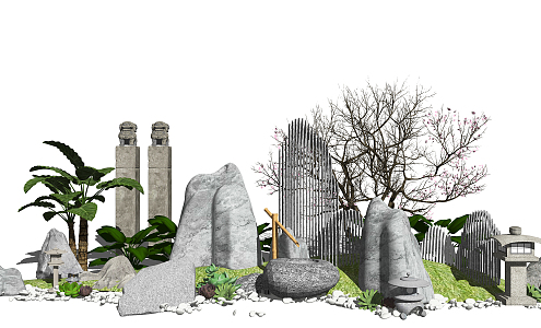 New Chinese style landscape sketch rockery stone stacked stone landscape sketch 3d model