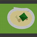 Outdoor Playground Equipment With Green Roof Climbing Frame Slide And Sand Area On Green Ground