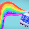 Rainbow Colored Stream Emitting From Blue Gas Cylinder On Light Blue Background