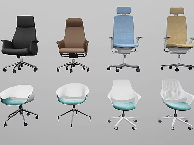 Modern Office Chairs In Black Brown Blue Beige White With Ergonomic Design And Wheels 3d model