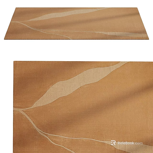 Brown Square Rug With White Leaf Pattern For Living Room Decor 3d model