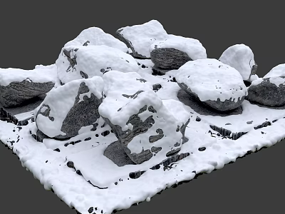 Snow Covered Stones And Wood Natural Pile With Outdoor Textures 3d model