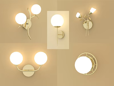 Modern Golden Wall Lamps With White Round Shades And Branch Design Decorative Lighting 3d model