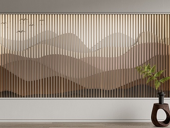 New Chinese Style Background Wall Landscape Grille Background Wall Cloud Wall Partition Panel 3d model