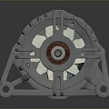 Industrial Electric Motor With Red Coils Gray Housing And Metal Shaft